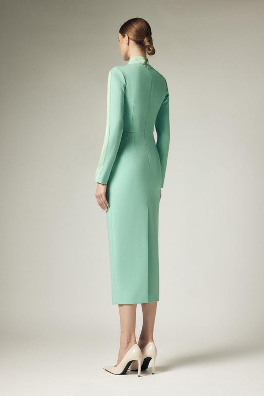 Maia Sheath Long Sleeved Crepe Calf Length Dress - MEAN BLVD