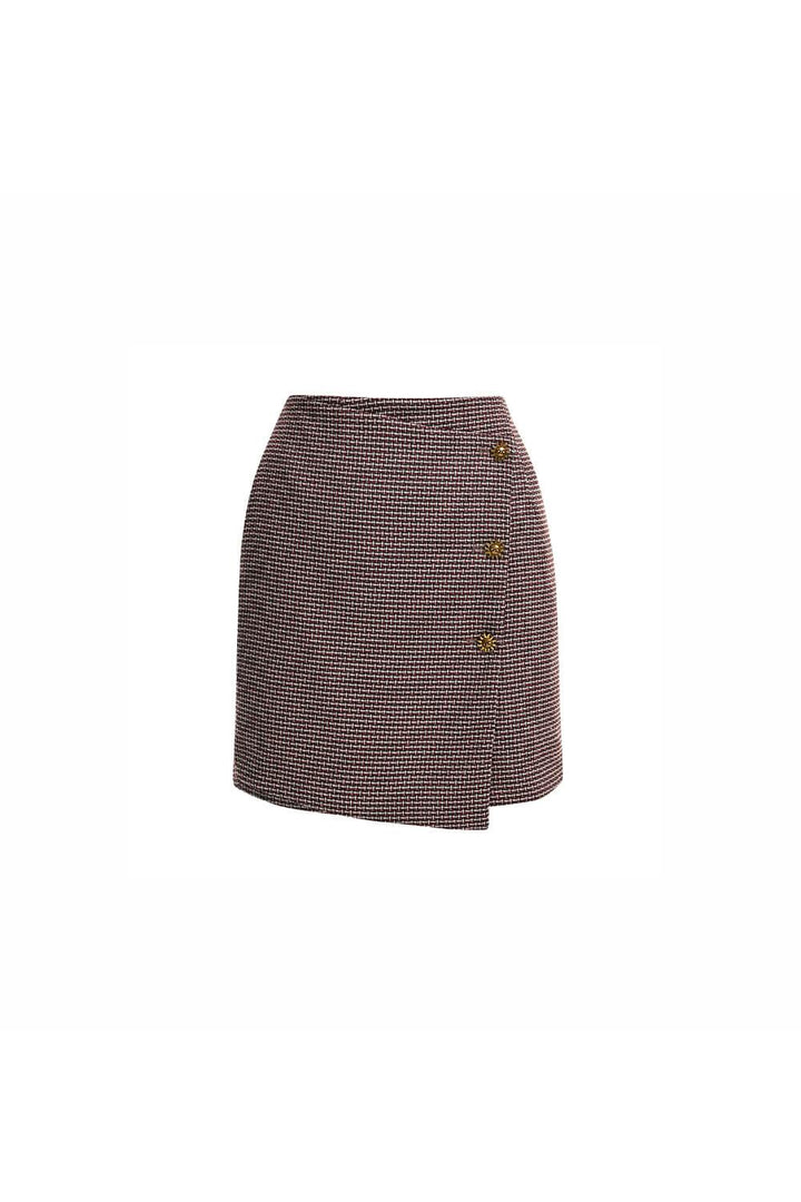 Mailen Wrap Button Tweed Mini Skirt - MEAN BLVD