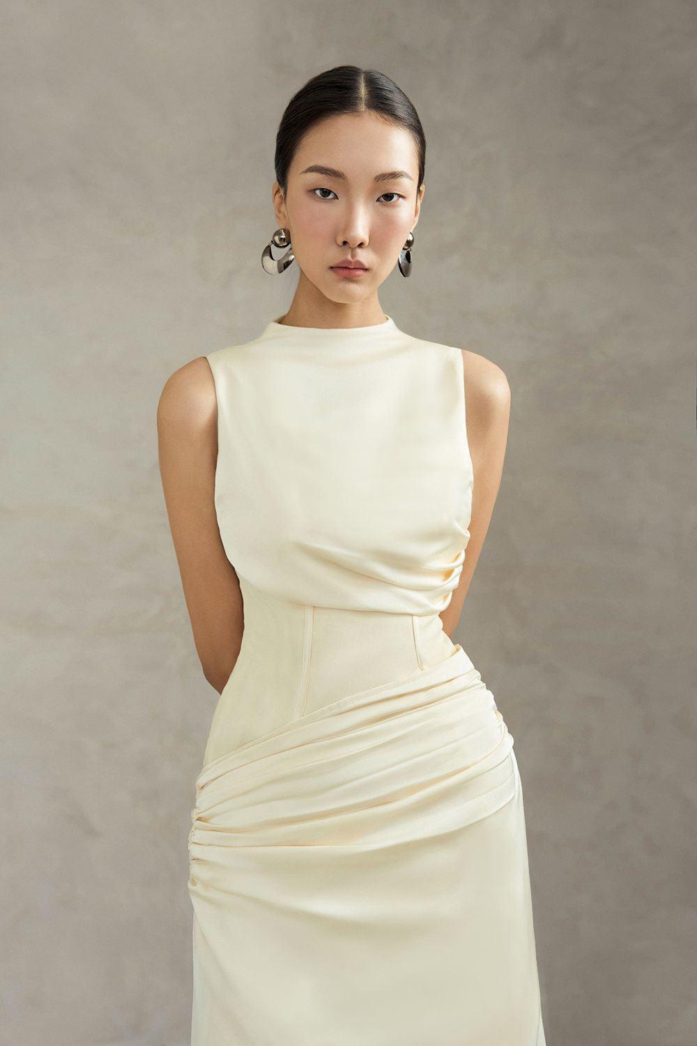 Maisie A-line Corset Waist Silk Ankle Length Dress - MEAN BLVD