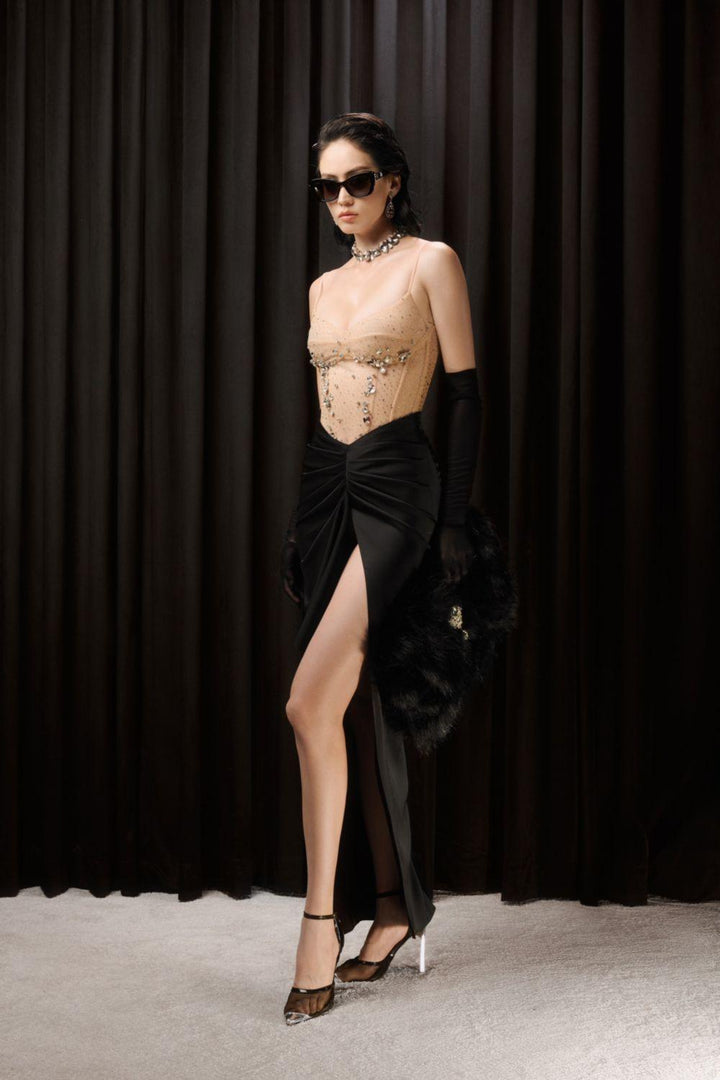 Maisie Slit Gathered Silk Ankle Length Skirt - MEAN BLVD