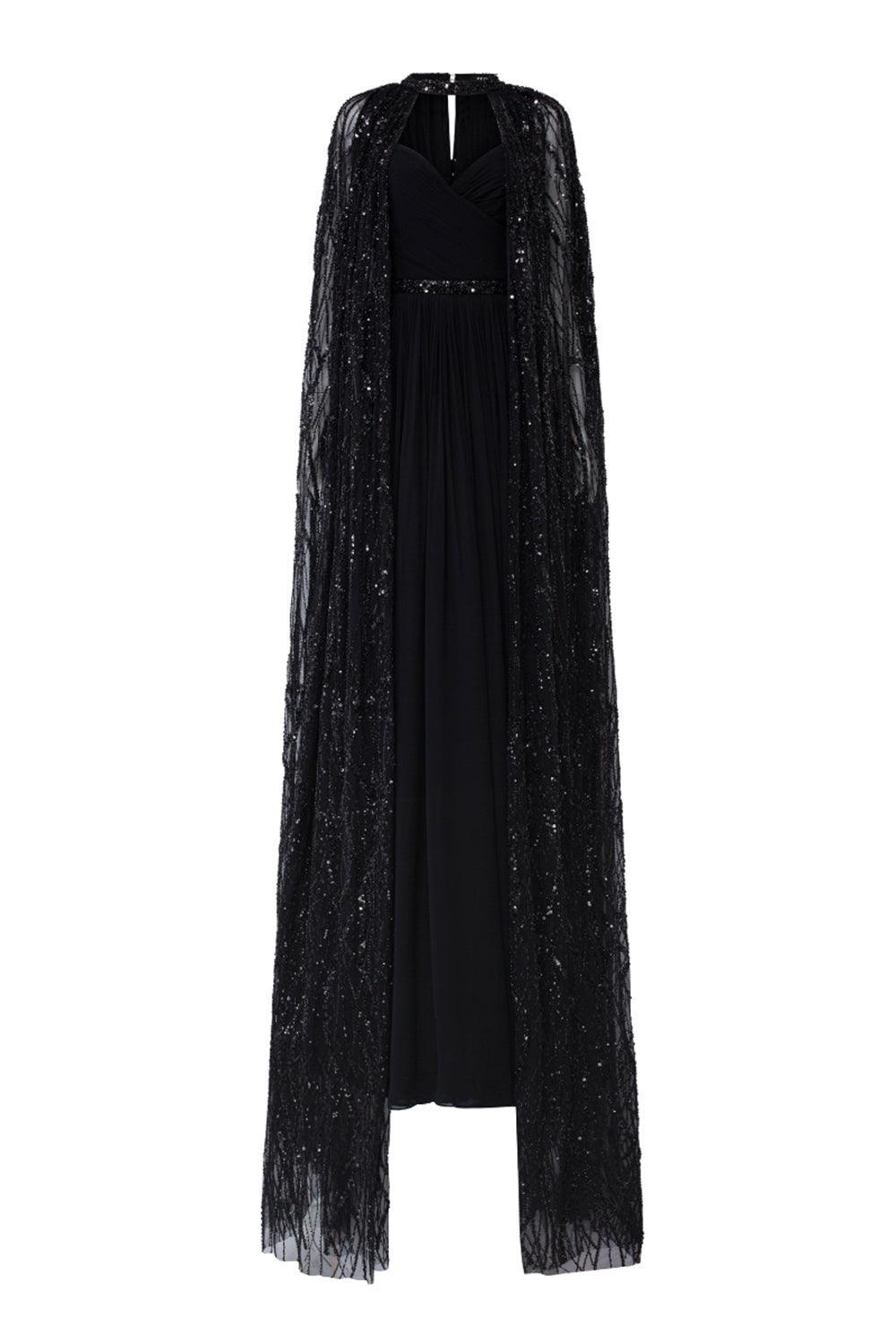 Maison Straight Pleated Neck Chiffon Floor Length Cape - MEAN BLVD