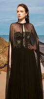 Maison Straight Pleated Neck Chiffon Floor Length Cape - MEAN BLVD