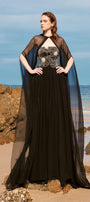 Maison Straight Pleated Neck Chiffon Floor Length Cape - MEAN BLVD