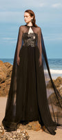 Maison Straight Pleated Neck Chiffon Floor Length Cape - MEAN BLVD