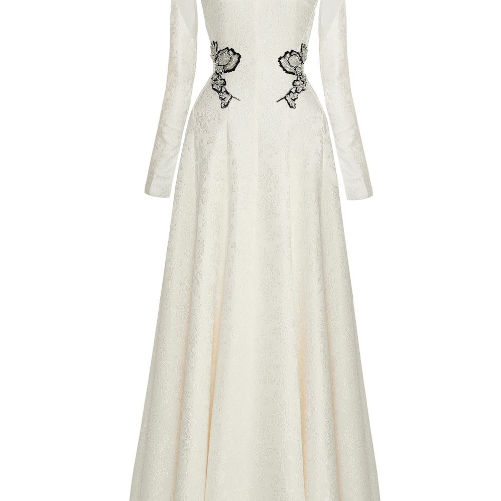 Velithia A-line Boat Neck Lace Floor Length Dress