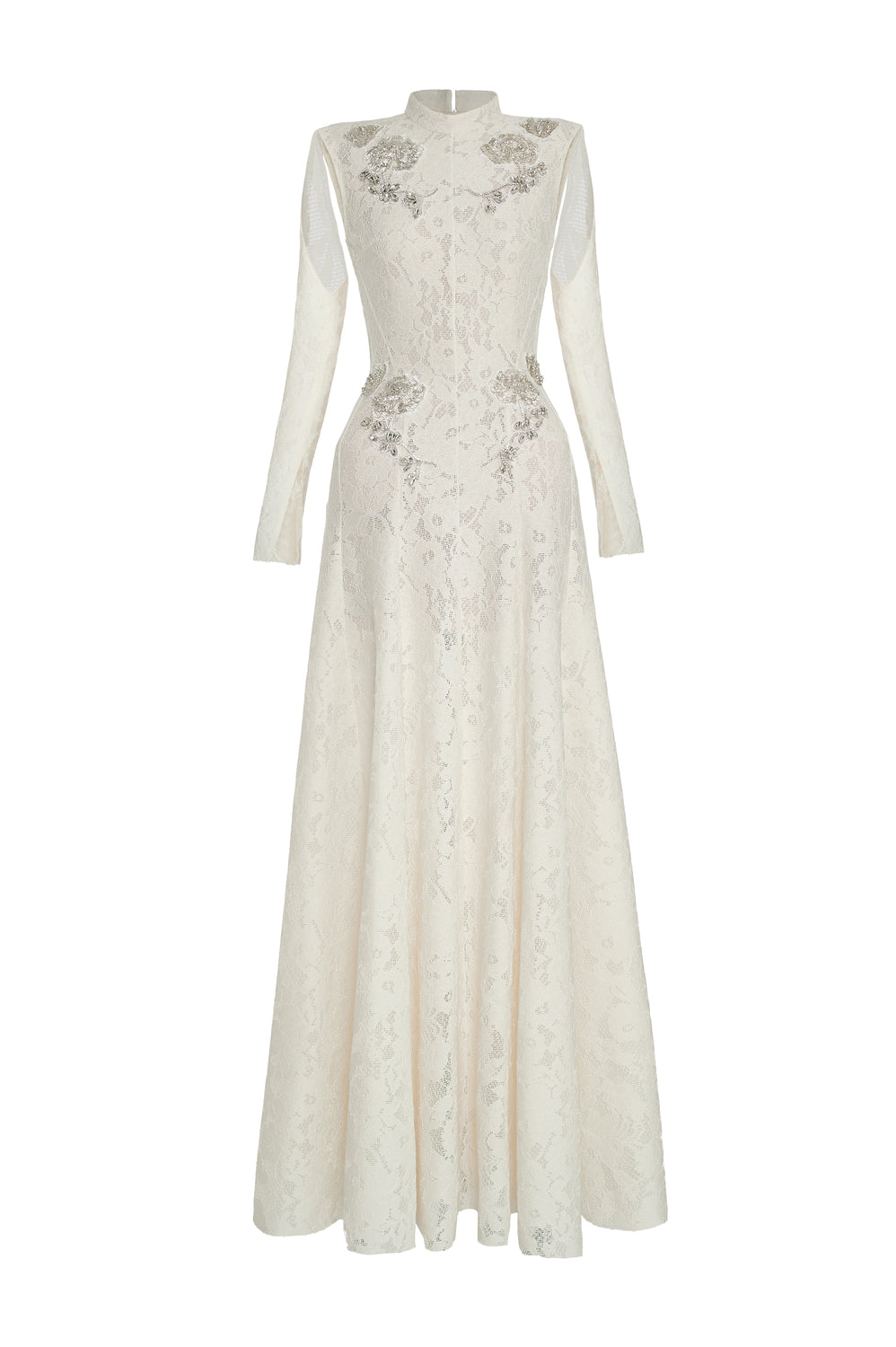 Celestine A-line Cold Shoulder Sleeved Lace Floor Length Dress