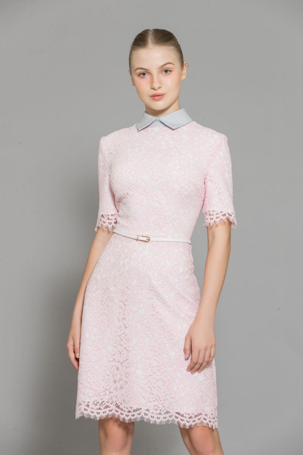 Women's Maisy A-Line Middle Sleeved Cotton Lace Above The Knee Dress Xs/S/M/L Baby Pink Mean Blvd Baby Pink / Xs