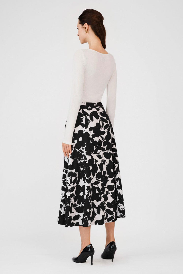 Makayla A-line Single Breasted Poly Silk Midi Skirt - MEAN BLVD