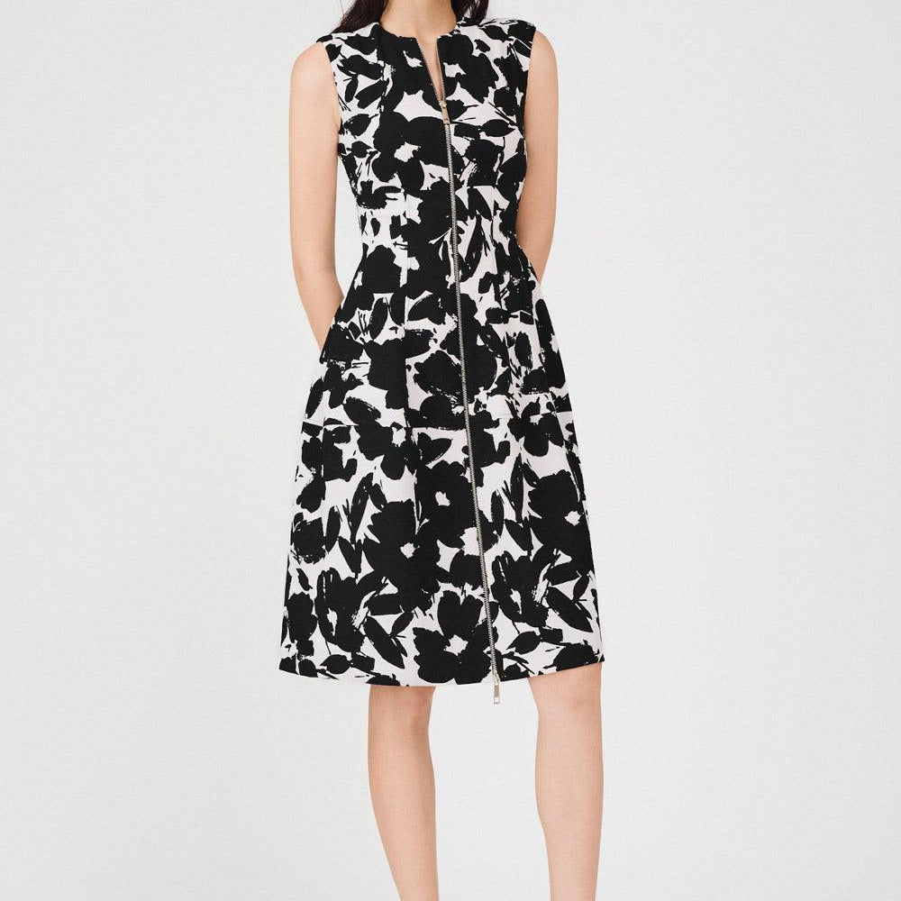 Makenna Drop Waist Front Zipper Poly Silk Midi Dress - MEAN BLVD