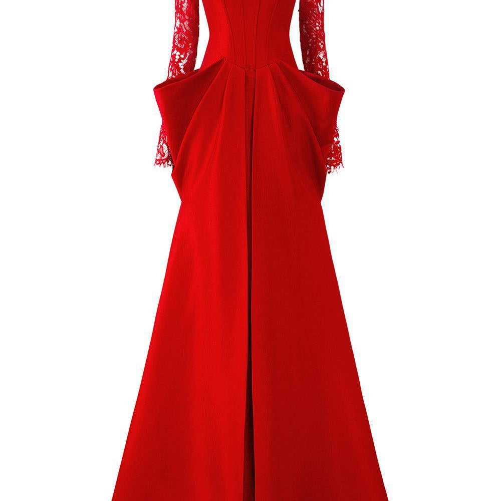 Malayah A-line Draped Taffeta Extra Long Length Dress - MEAN BLVD