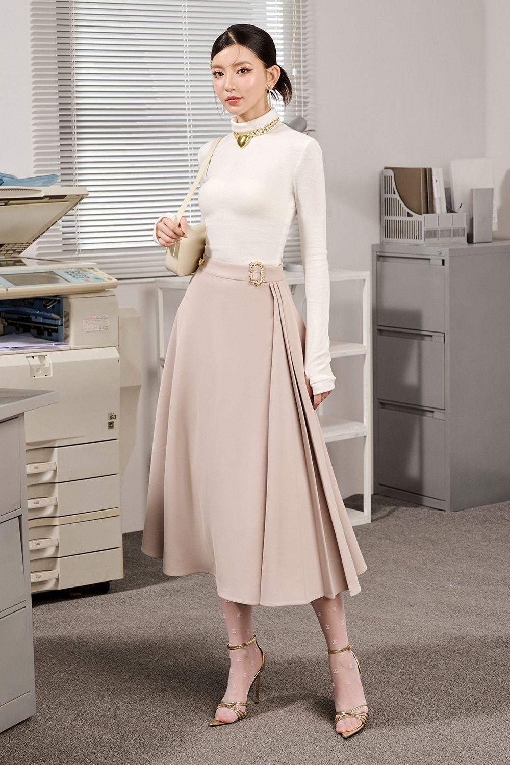 Mandon A-line Pleated Polyester Midi Skirt - MEAN BLVD