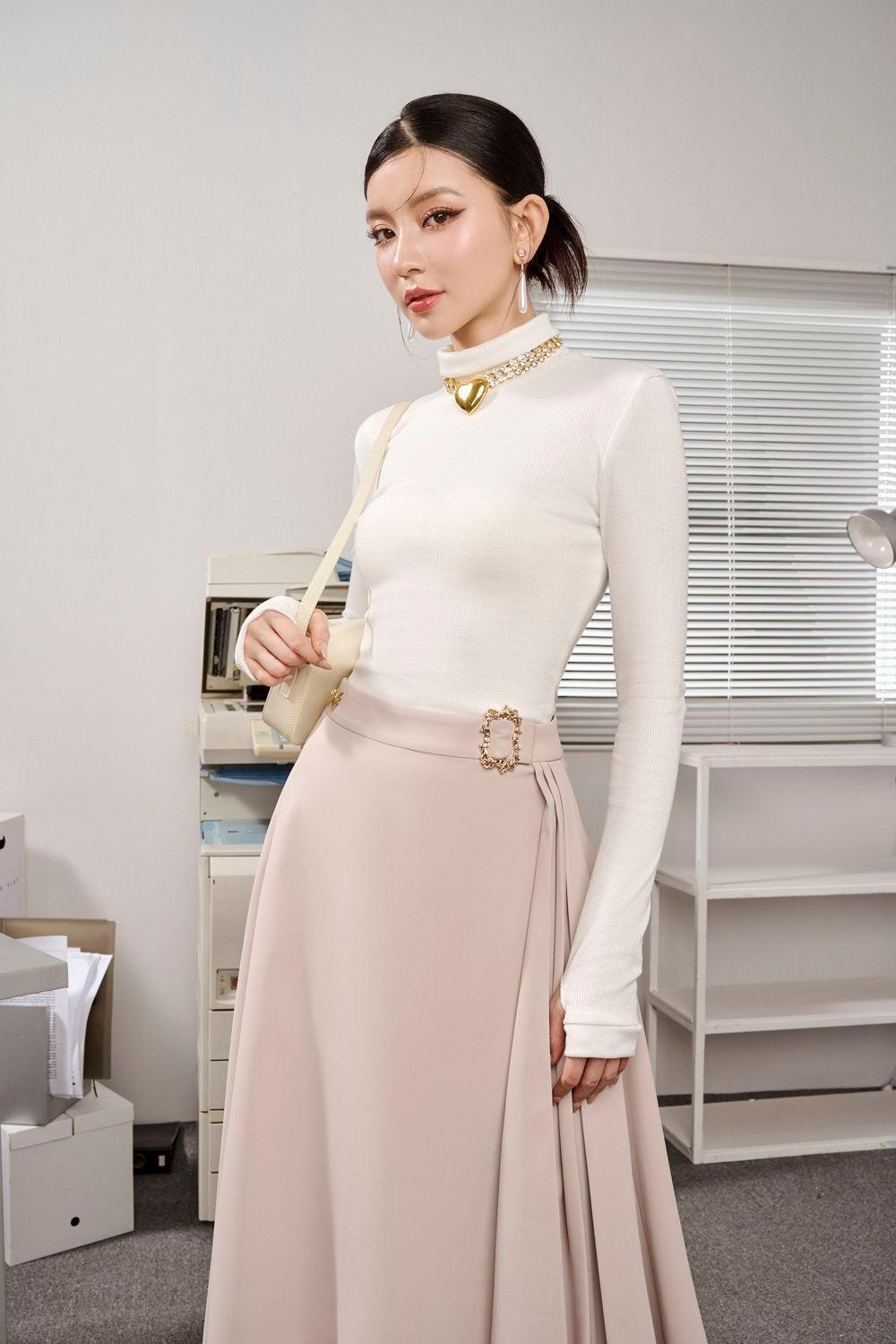 Mandon A-line Pleated Polyester Midi Skirt - MEAN BLVD