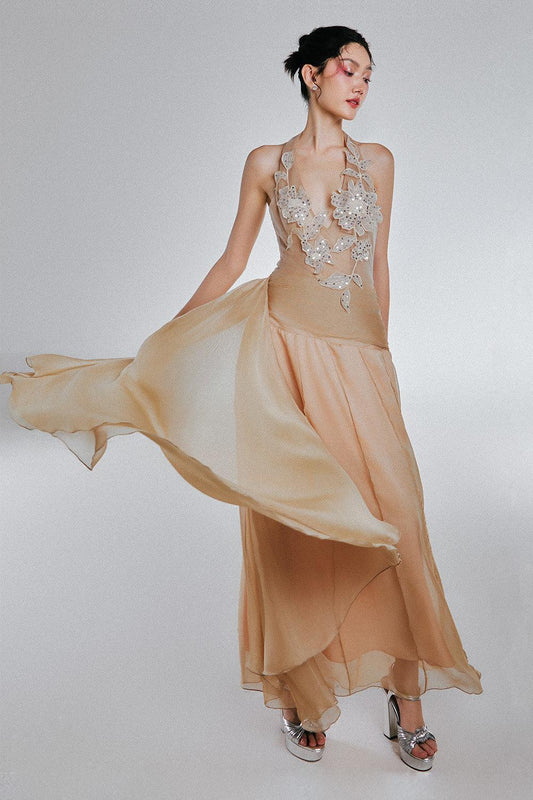 Manila Drop Waist Halter Neck Voile Maxi Dress - MEAN BLVD