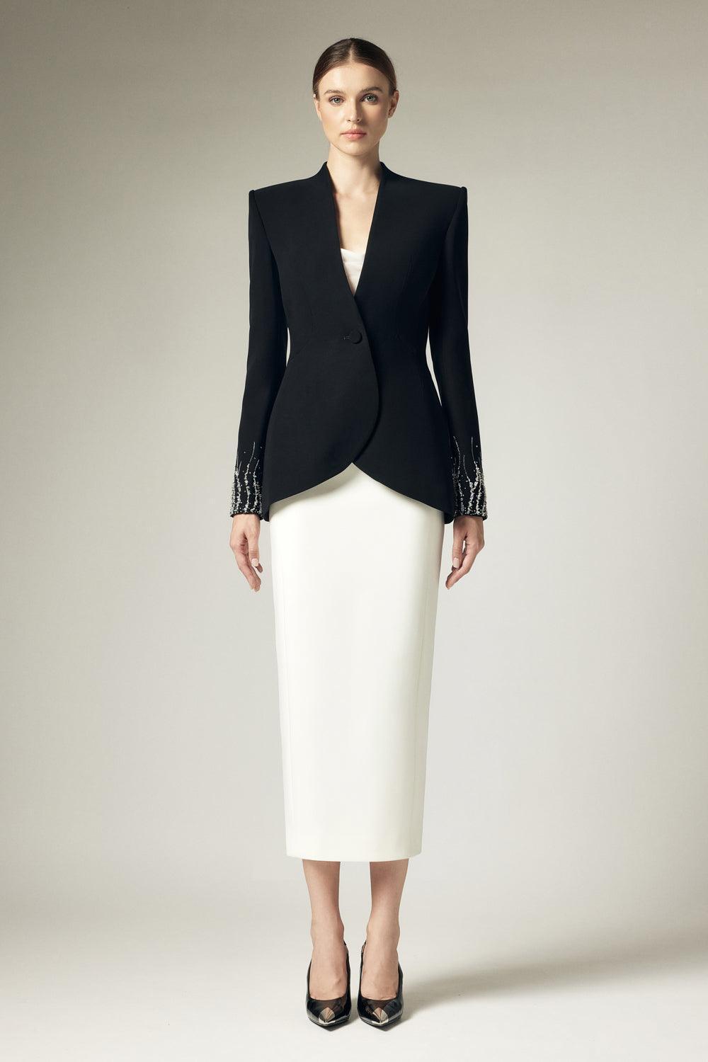 Marcela Pencil Back Slit Crepe Calf Length Skirt - MEAN BLVD