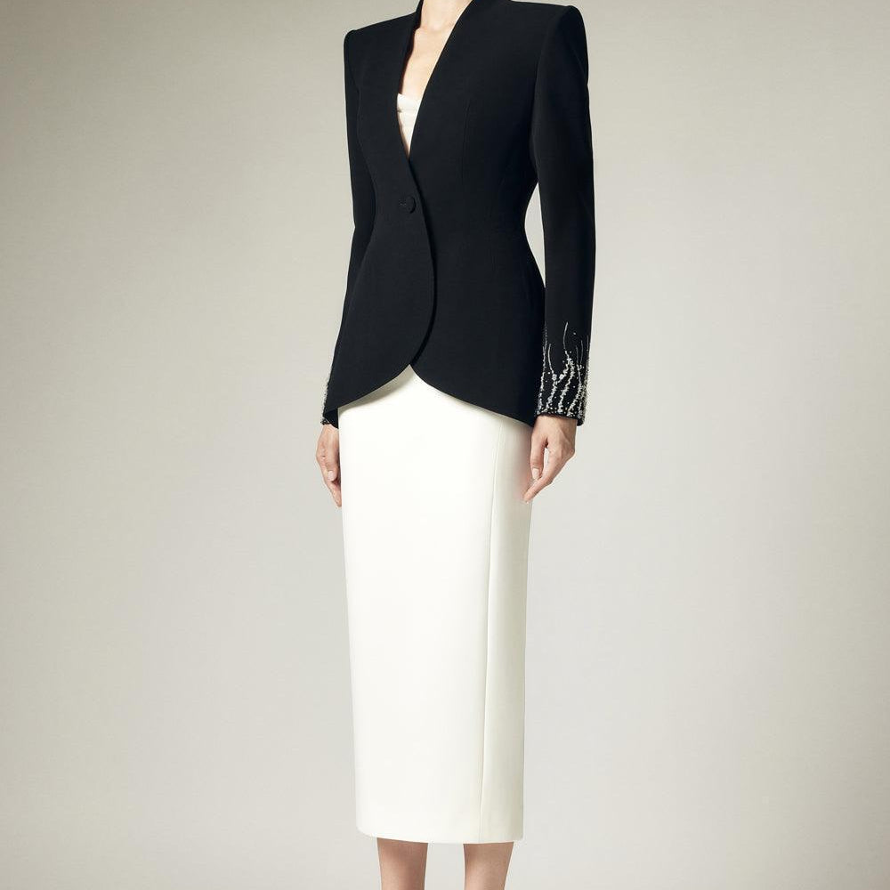 Marcela Pencil Back Slit Crepe Calf Length Skirt - MEAN BLVD