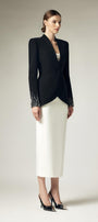 Marcela Pencil Back Slit Crepe Calf Length Skirt - MEAN BLVD