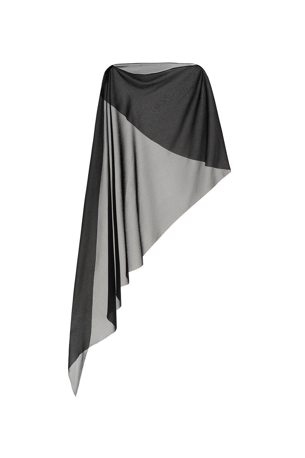 Women's Maren Asymmetric See-Through Chiffon Cape Oversize Black MEAN BLVD