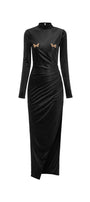Maren Asymmetric Slit Hem Velvet Midi Dress - MEAN BLVD
