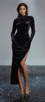 Maren Asymmetric Slit Hem Velvet Midi Dress - MEAN BLVD