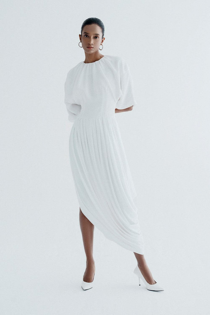 Margaret Asymmetric Round Neck Cotton Knitted Maxi Dress - MEAN BLVD