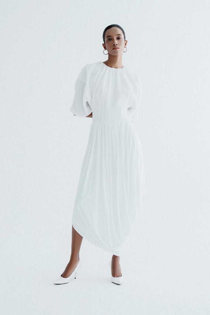 Margaret Asymmetric Round Neck Cotton Knitted Maxi Dress - MEAN BLVD