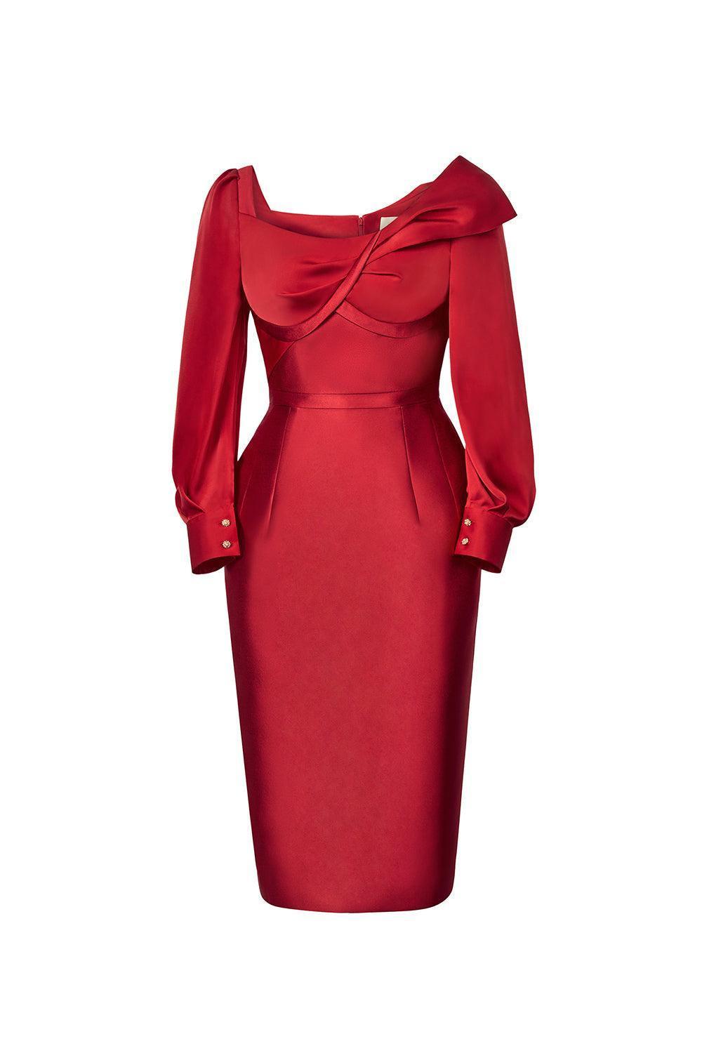 Margaret Pegged Cuff Sleeved Taffeta Knee-length Dress - MEAN BLVD