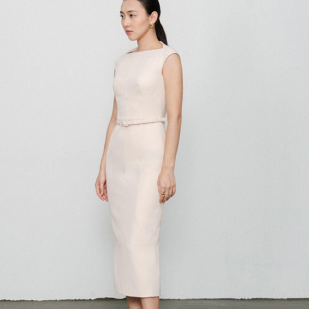 Margaret Sheath Boat Neck Polycotton Midi Dress - MEAN BLVD