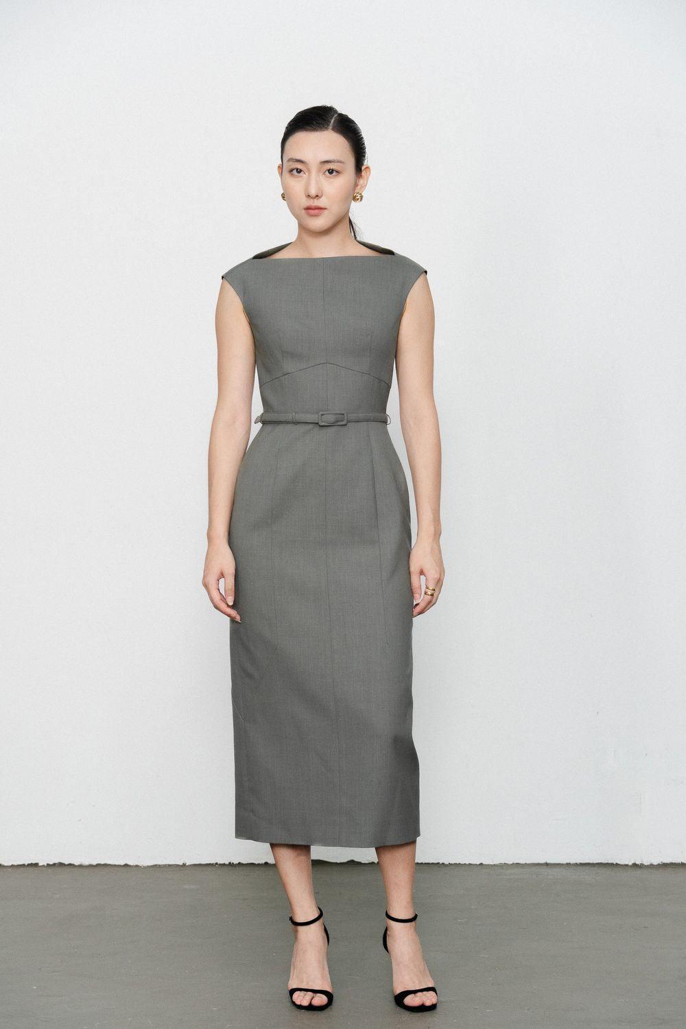 Margaret Sheath Boat Neck Polycotton Midi Dress - MEAN BLVD