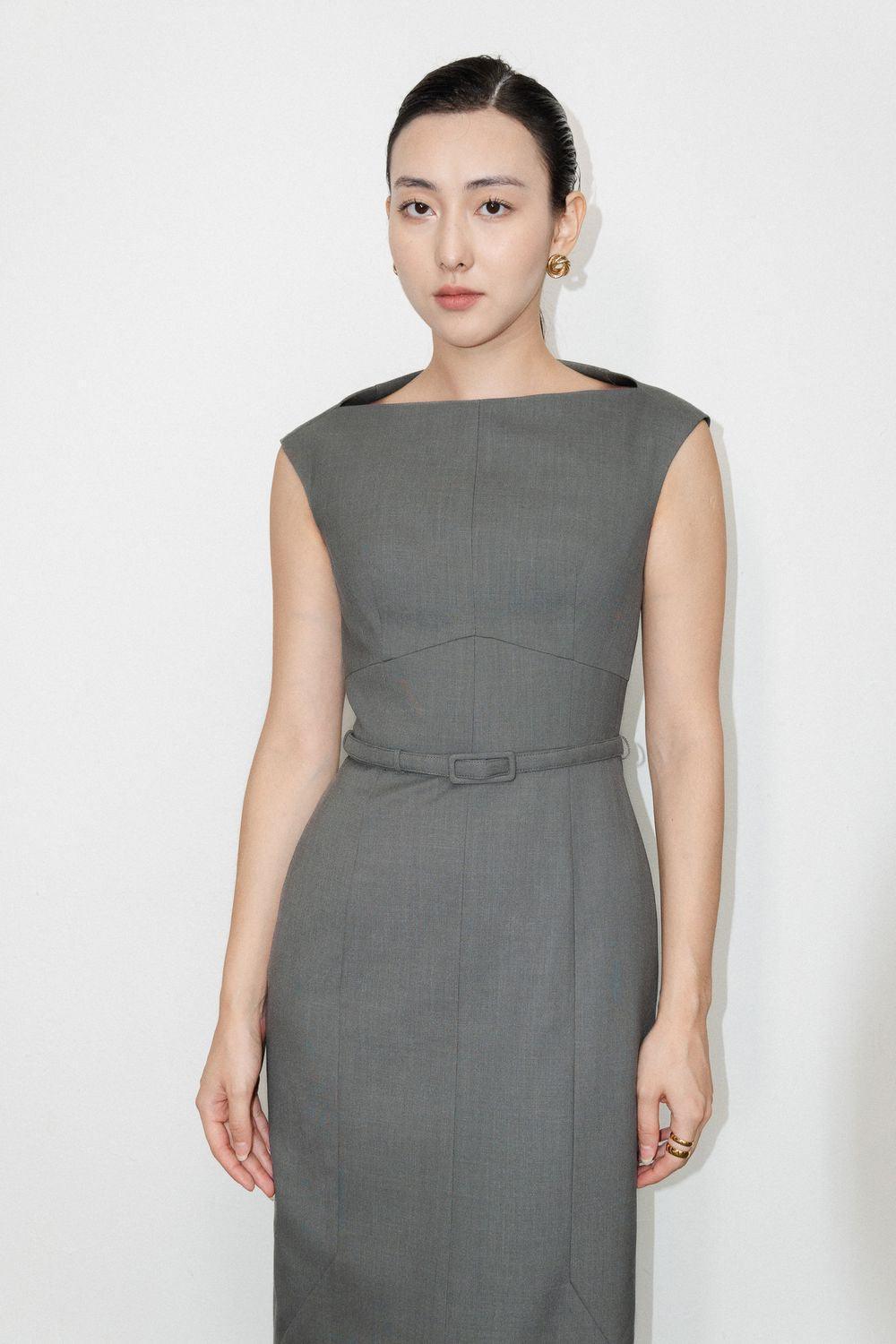 Margaret Sheath Boat Neck Polycotton Midi Dress - MEAN BLVD