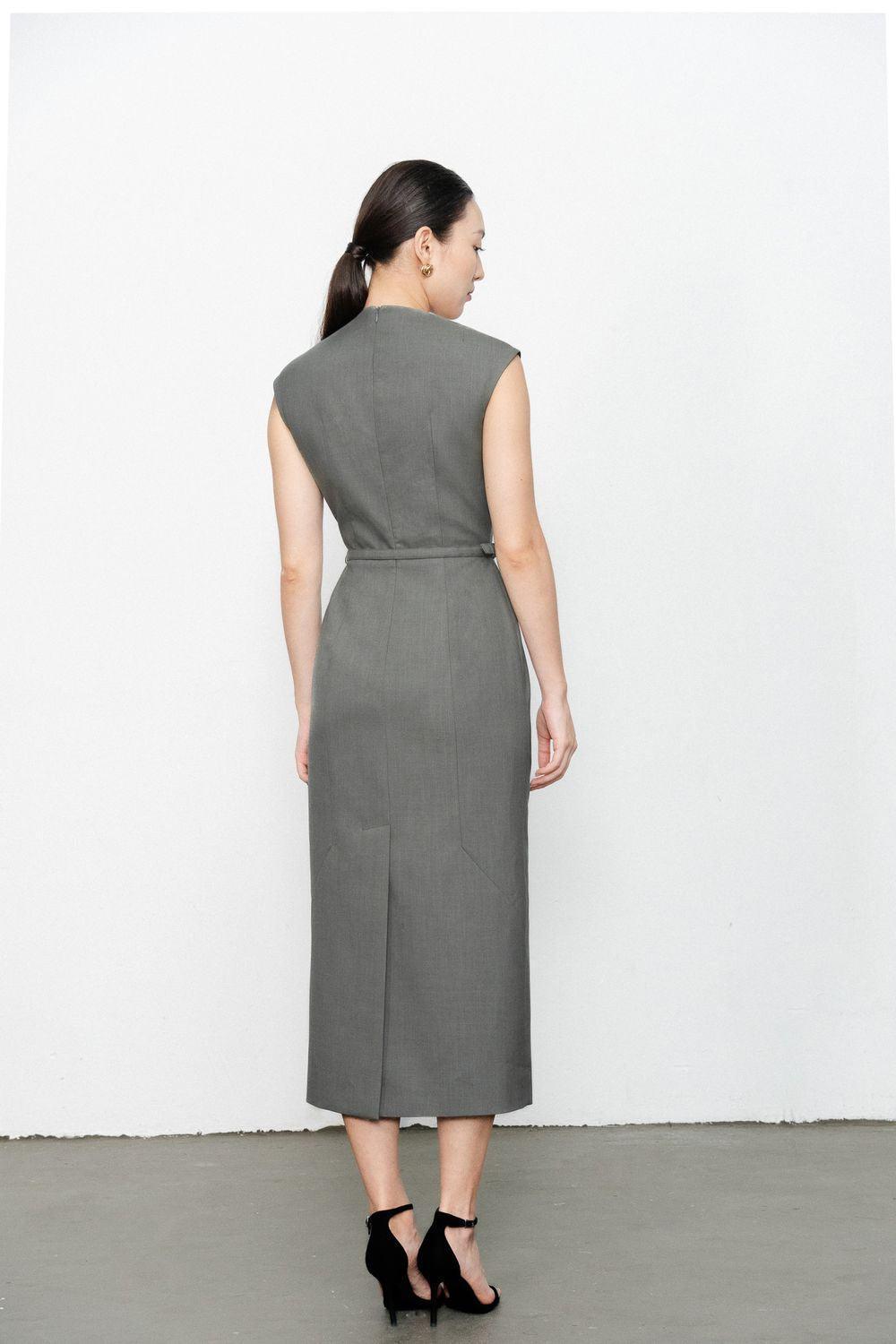Margaret Sheath Boat Neck Polycotton Midi Dress - MEAN BLVD