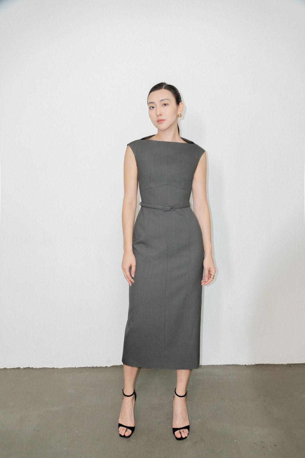 Margaret Sheath Boat Neck Polycotton Midi Dress - MEAN BLVD