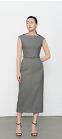 Margaret Sheath Boat Neck Polycotton Midi Dress - MEAN BLVD