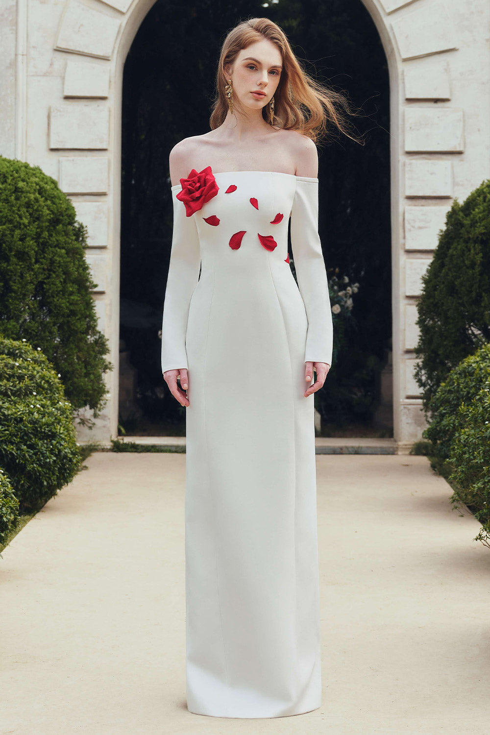 Deep Roses Sheath Flower Applique Twill Floor Length Dress