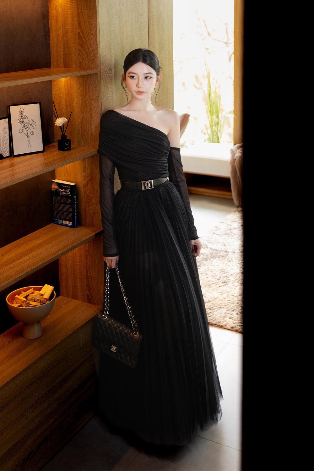 Women's Kaylin Flared Pleated Mesh Silk Maxi Skirt S/M/L/Customize Black Mean Blvd Black / Customize