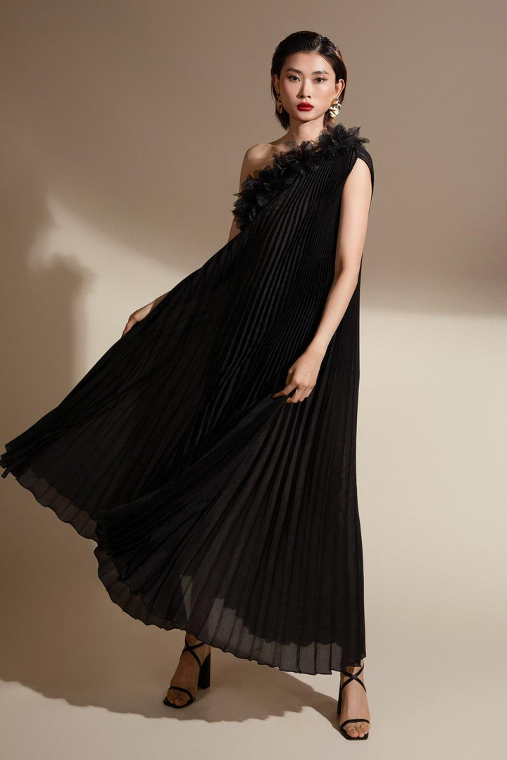 Marguerite Trapezoid Pleated Organza Floor Length Dress - MEAN BLVD