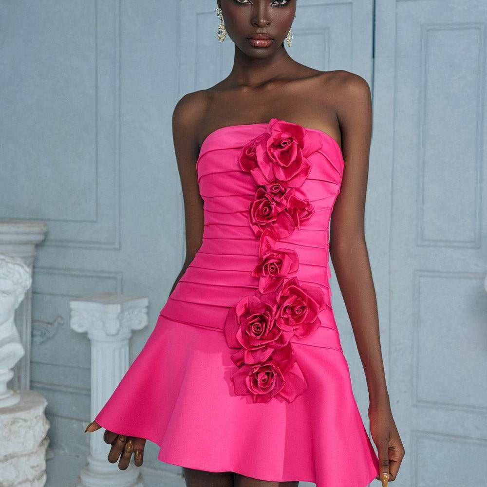 Mari Rose Drop Waist Gathered Silk Satin Mini Dress - MEAN BLVD