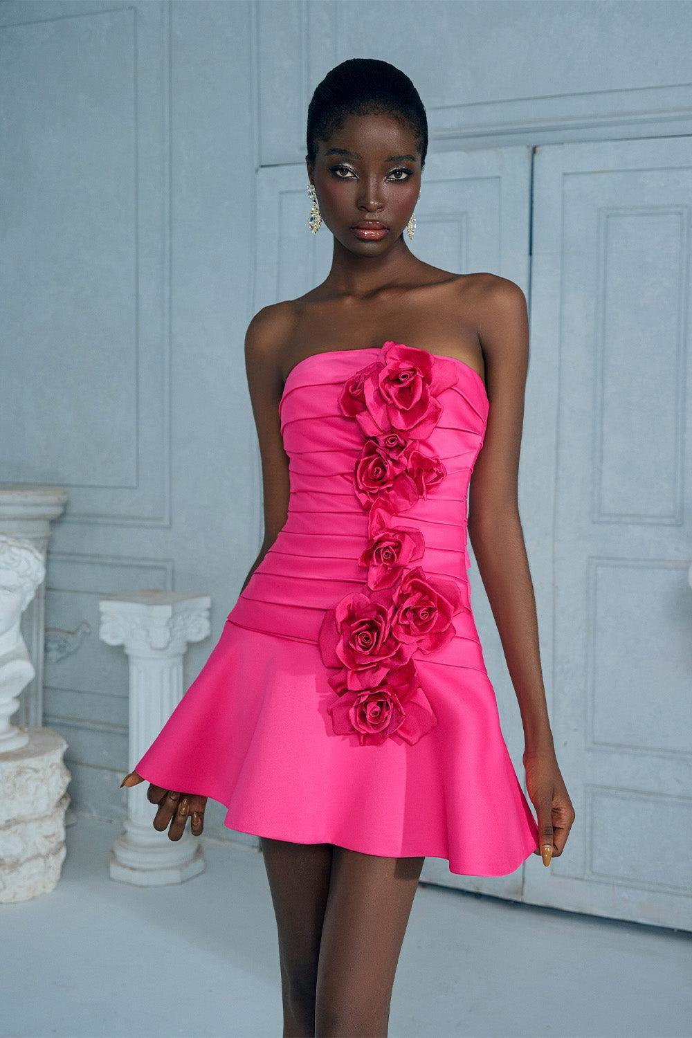 fuchsia satin mini dress Fuchsia Sailing Into Night Mini Dress