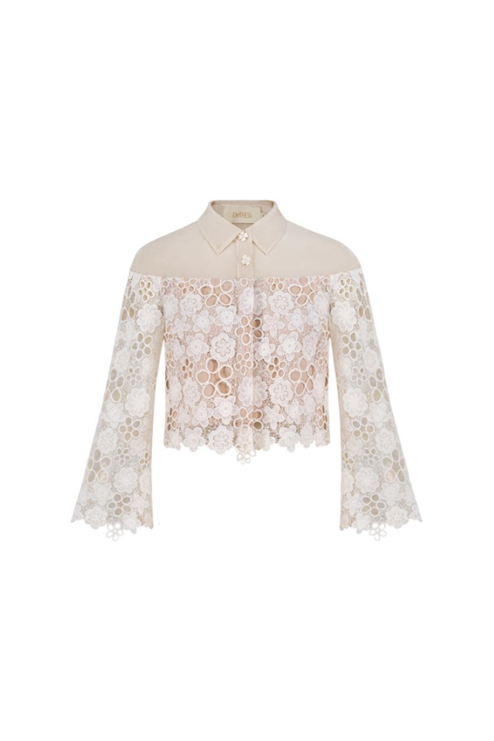 Maria Cropped Collared Neck Lace Shirt - MEAN BLVD