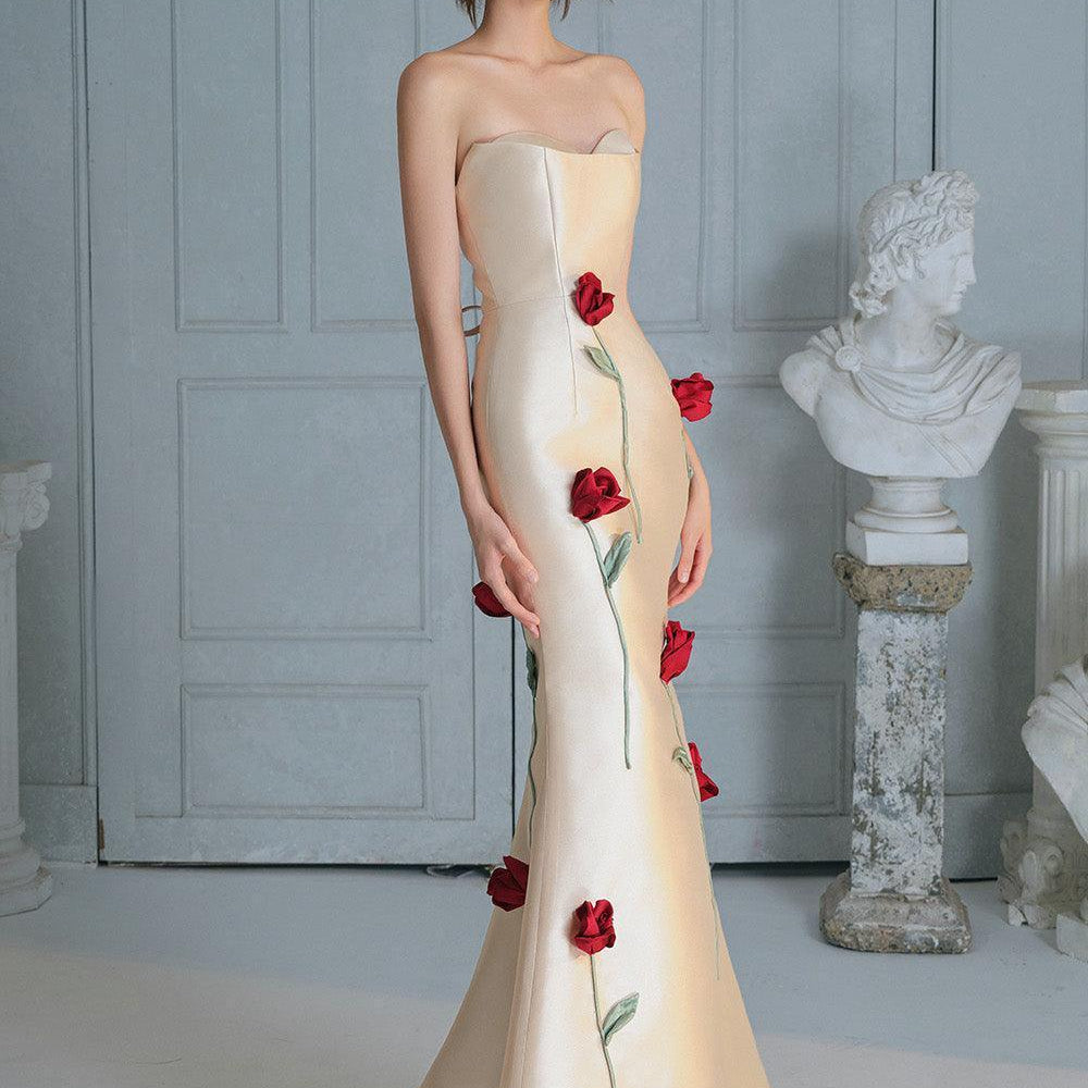 Maria Rose Mermaid Semi-Heart Neck Taffeta Floor Length Dress - MEAN BLVD