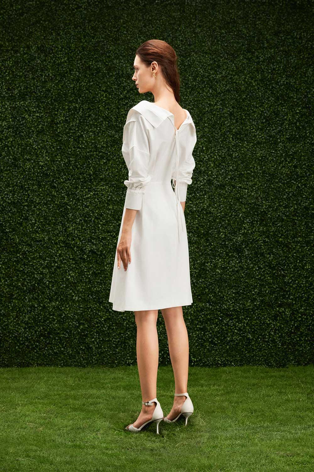 Women's Marianna Blouson Flared Khaki Knee-length Dress XS/S/M/L/Customize White MEAN BLVD White / M