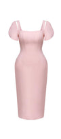 Marianne Pegged Puffy Sleeved Polycotton Midi Dress - MEAN BLVD