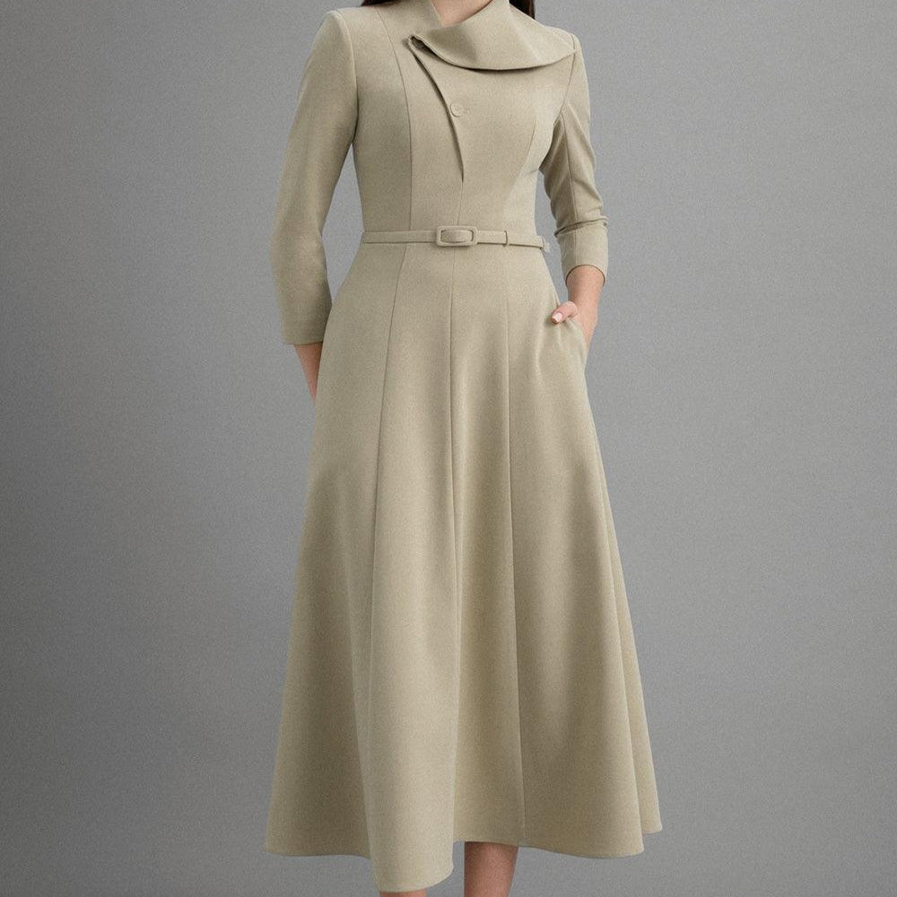 Marie A-line Asymmetric Neck Polycotton Midi Dress - MEAN BLVD