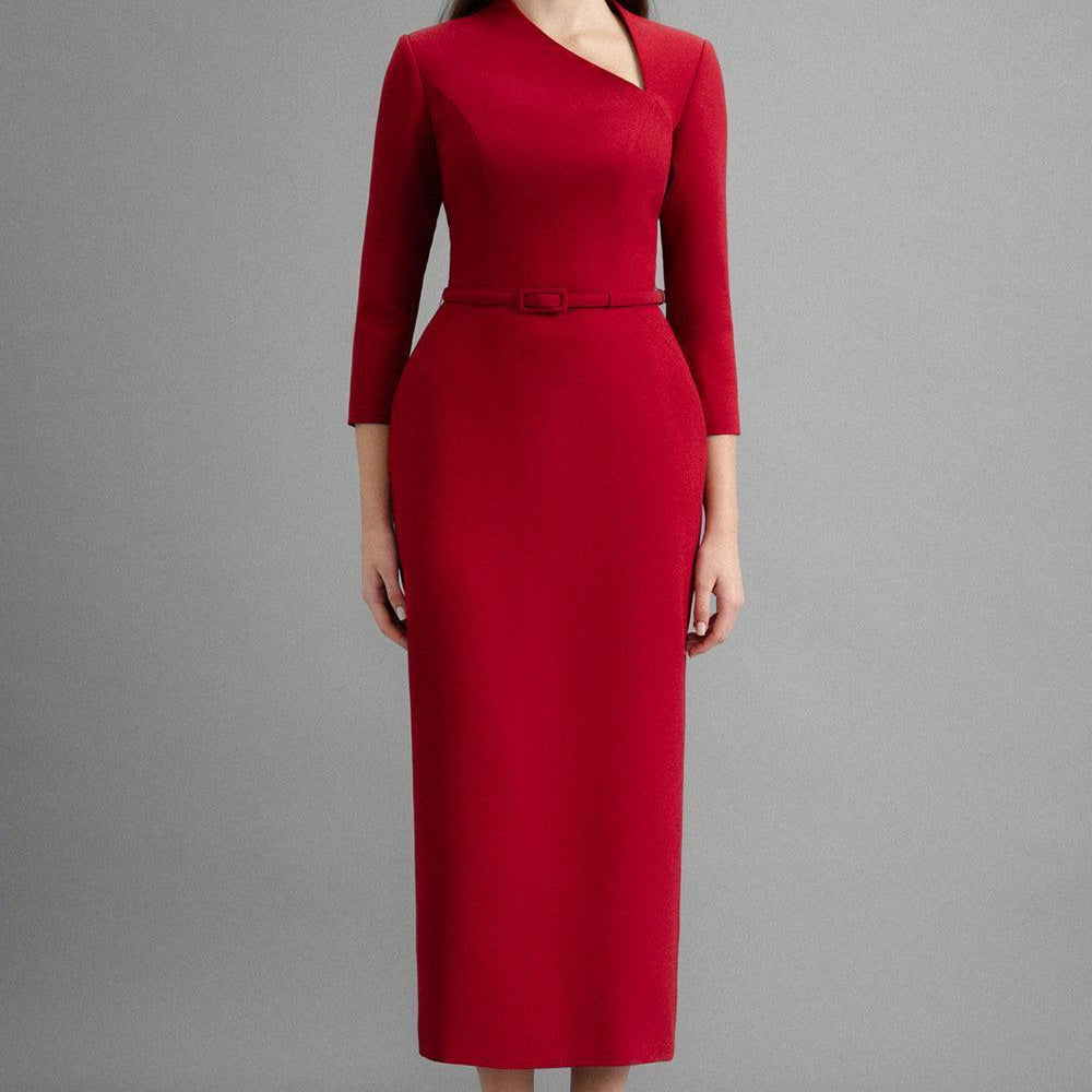Marina Pencil Asymmetric Neck Polycotton Midi Dress - MEAN BLVD