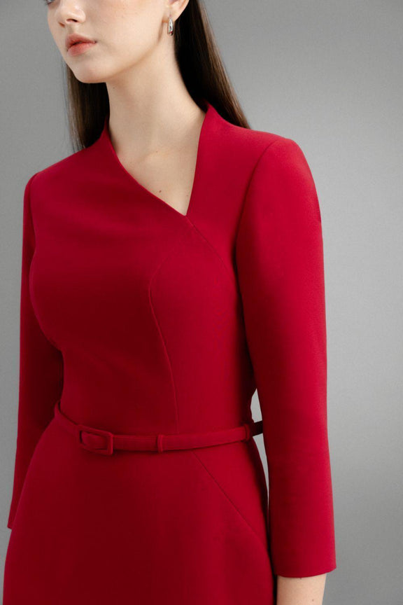 Assymetric neck bow detailed pencil dress main image 1