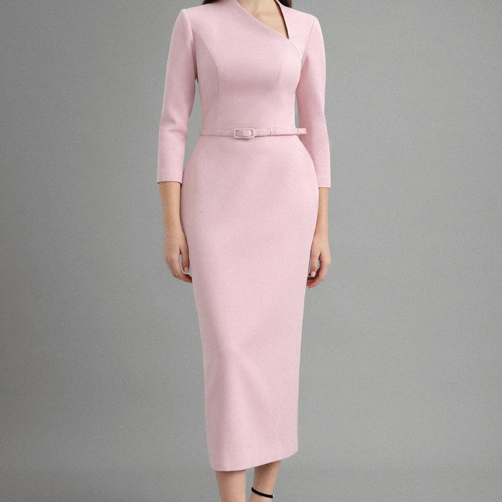 Marina Pencil Asymmetric Neck Polycotton Midi Dress - MEAN BLVD