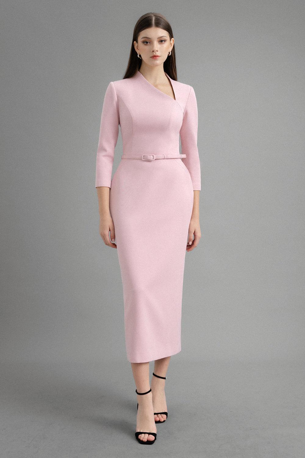 Women's Marina Pencil Asymmetric Neck Polycotton Midi Dress S/M/L Pink/Red MEAN BLVD Pink / Customize