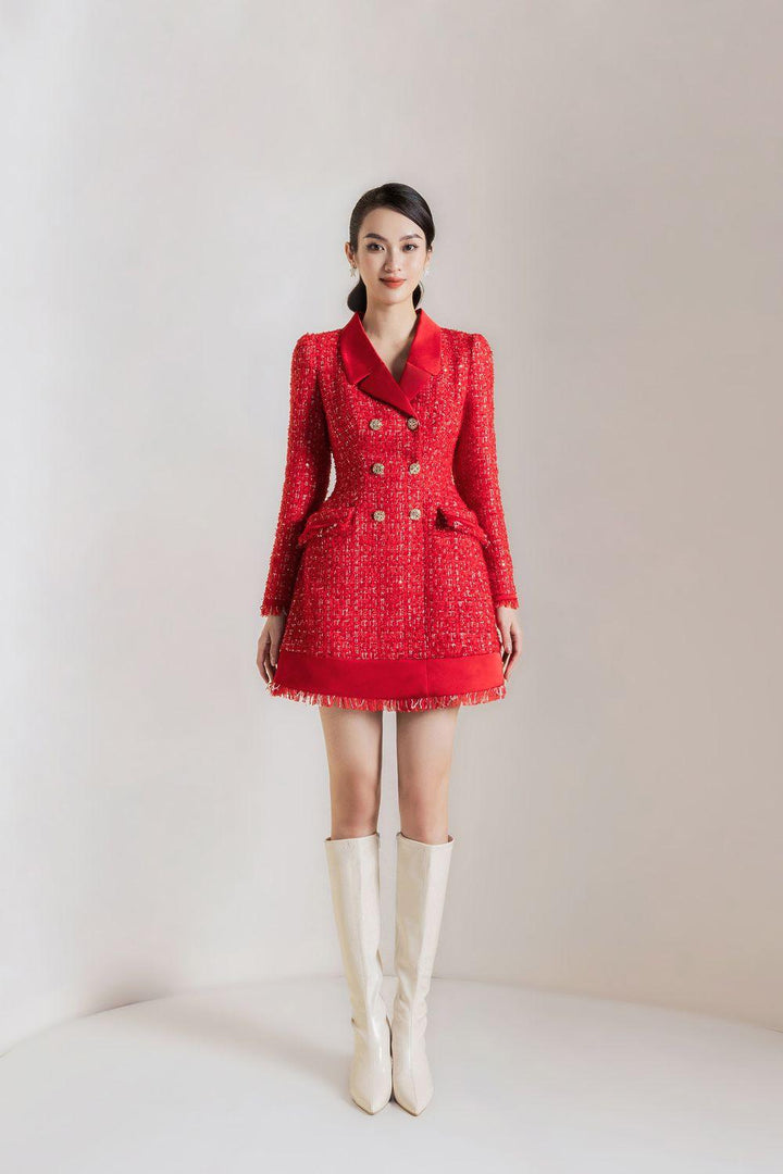 Marion A-line Notch Lapel Tweed Mini Dress - MEAN BLVD