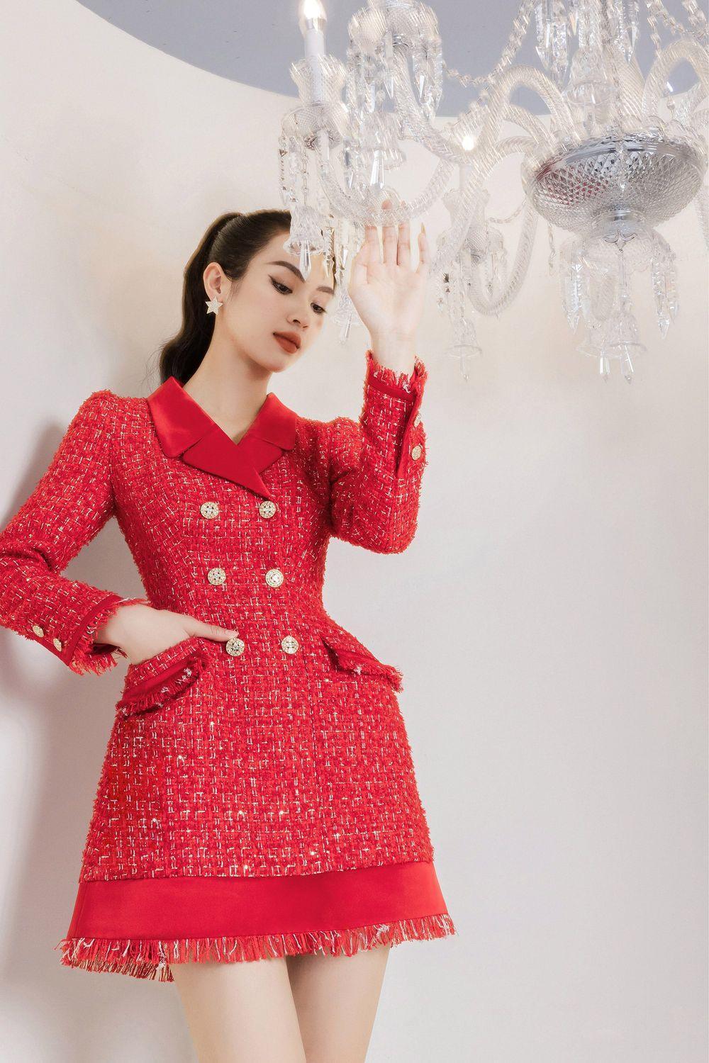 marion mini dress Women's Marion A-line Notch Lapel Tweed Mini Dress S/M/L/XL Red MEAN BLVD XL / Red