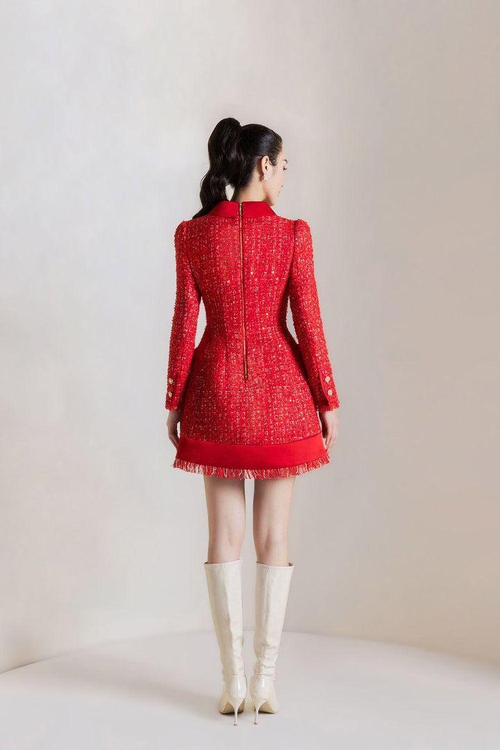 Marion A-line Notch Lapel Tweed Mini Dress - MEAN BLVD
