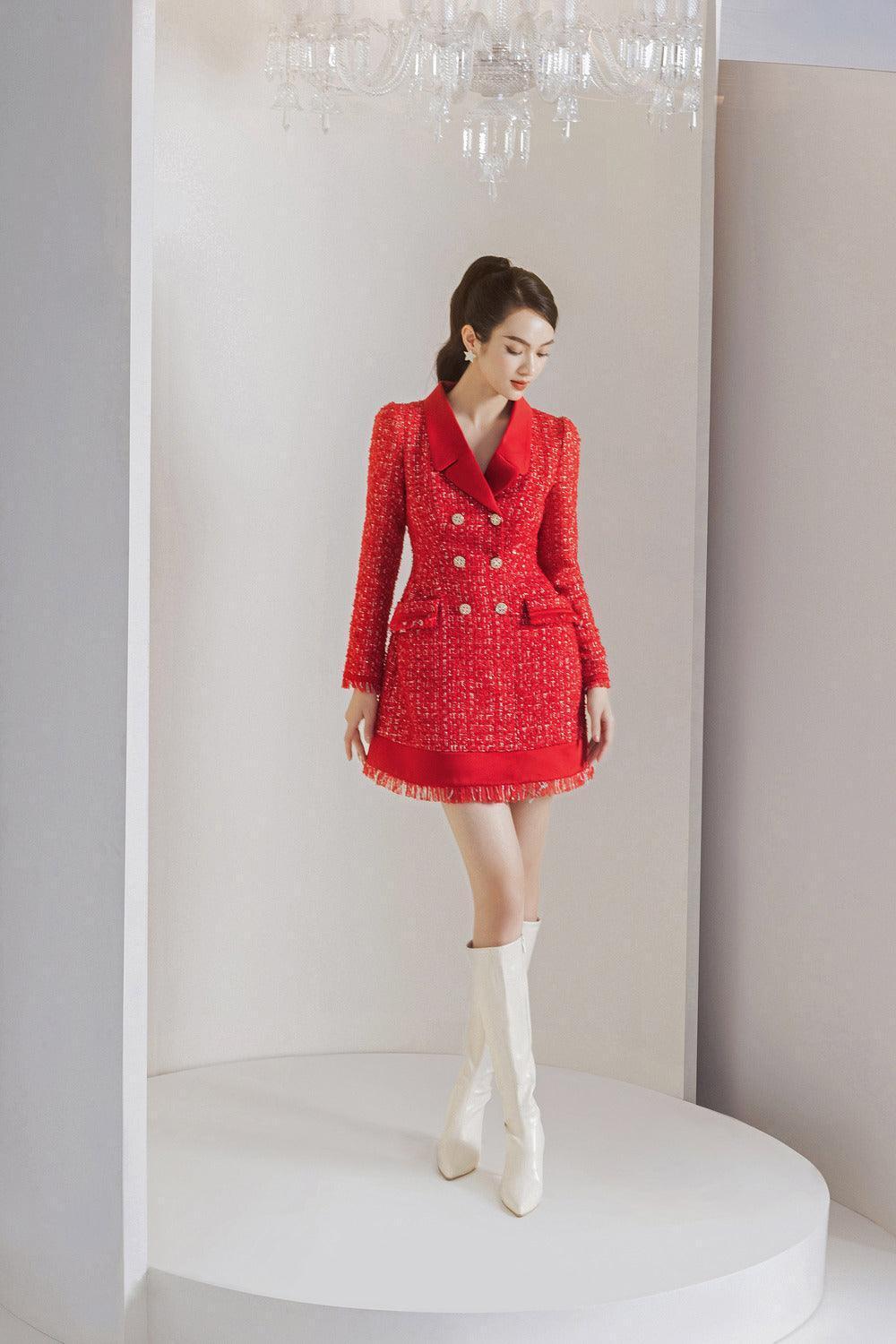 Marion A-line Notch Lapel Tweed Mini Dress - MEAN BLVD